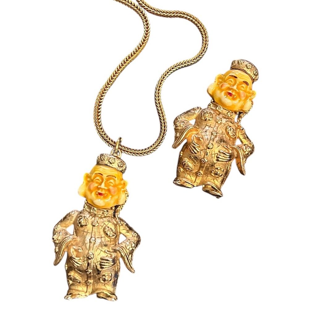 1970s Vintage NAPIER Dynasty Collection Asian Inspired Figural Necklace & Brooch